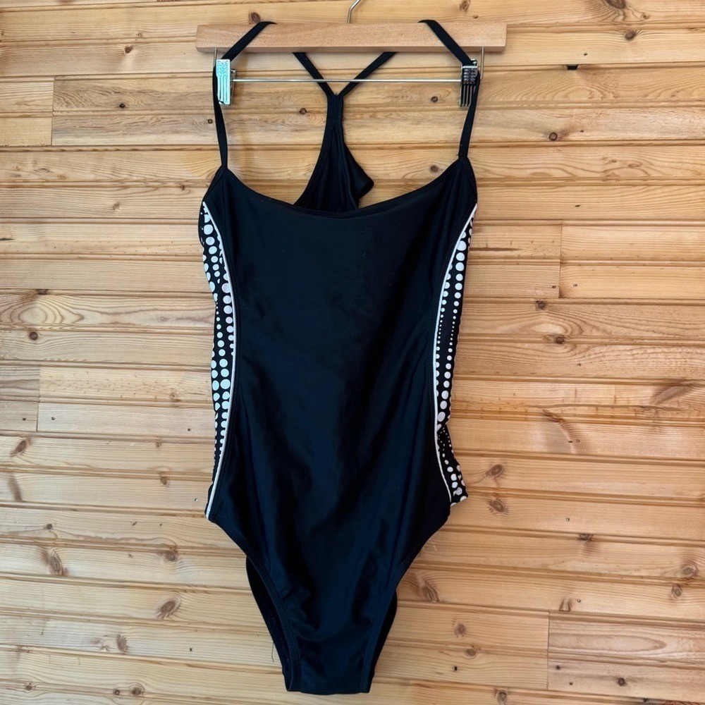 Catalina Swimsuit One Piece Black White Polka Dot XL Lap Swim Vacation Beach
